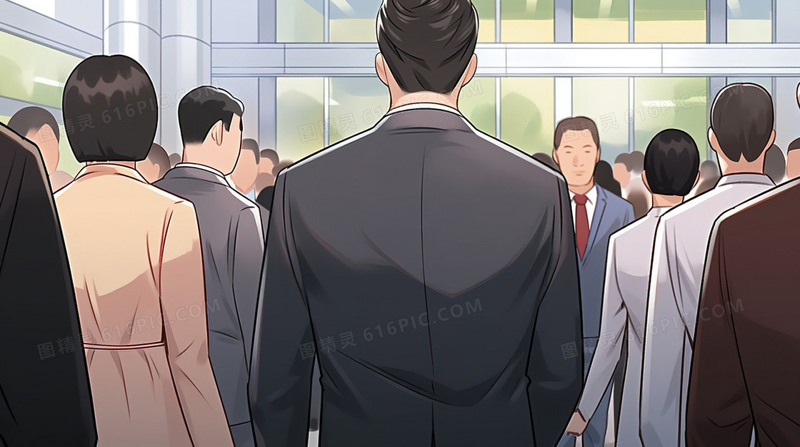 办公楼门口排队的上班族插画
