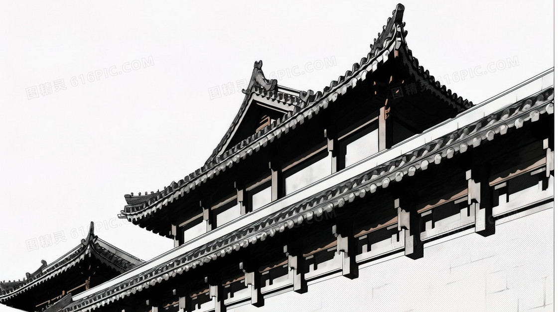 中国古建筑城楼插画