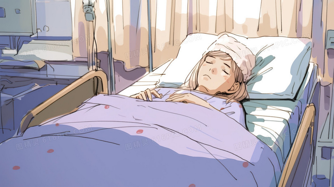 躺在病床上的病人插画