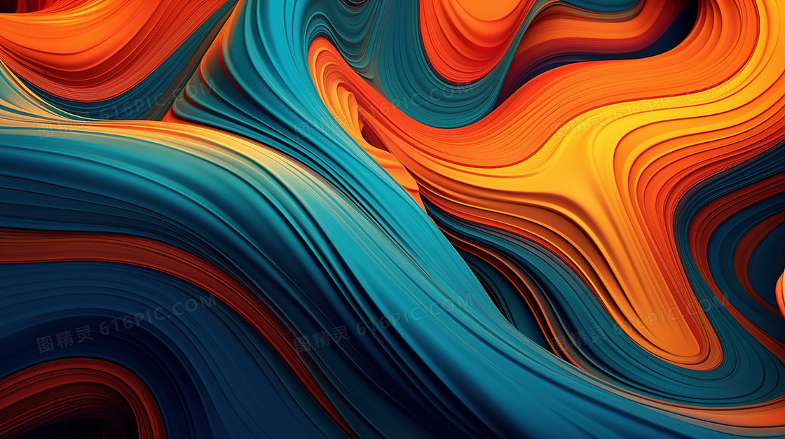 蓝橙色波浪纹路纹理插画