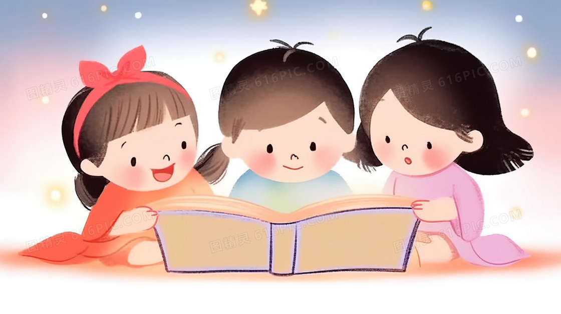 在一起看书的小女孩们插画