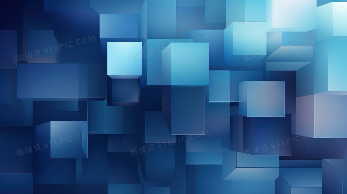 蓝色抽象几何方形方块插画