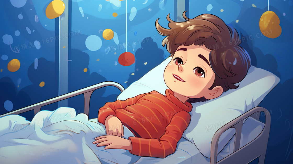 躺在病床上的男孩插画