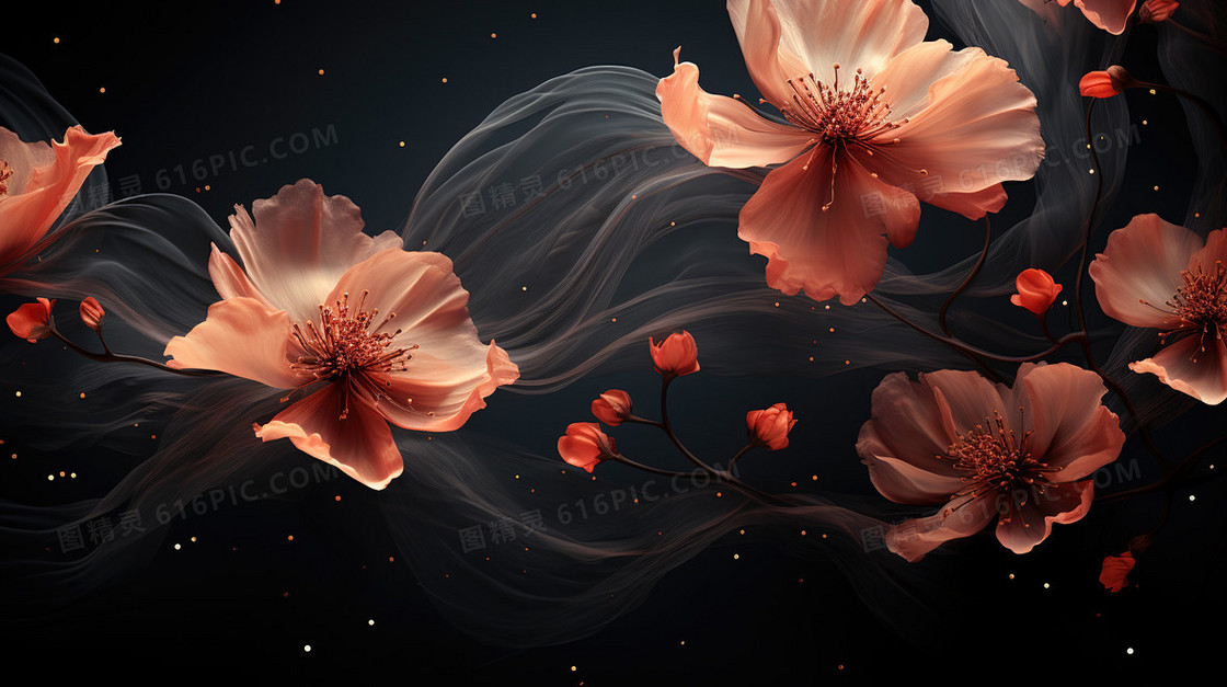 春天绽放的唯美艺术花朵插画