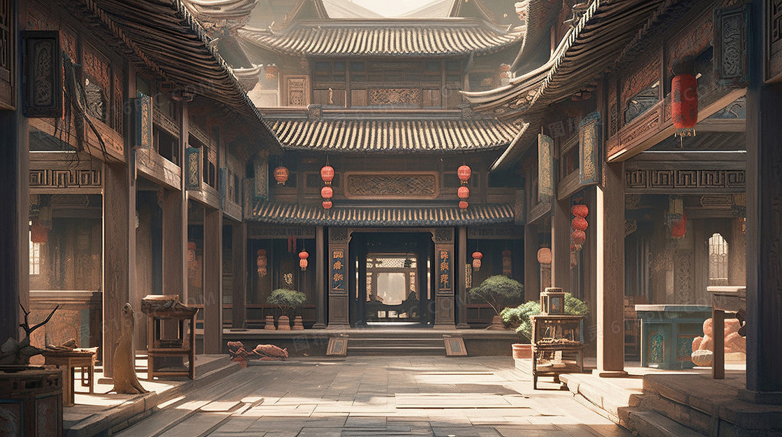 中国古代中式建筑插画