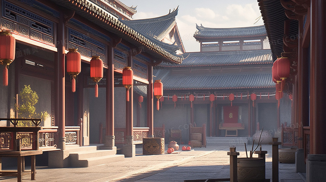 中国古代中式建筑插画