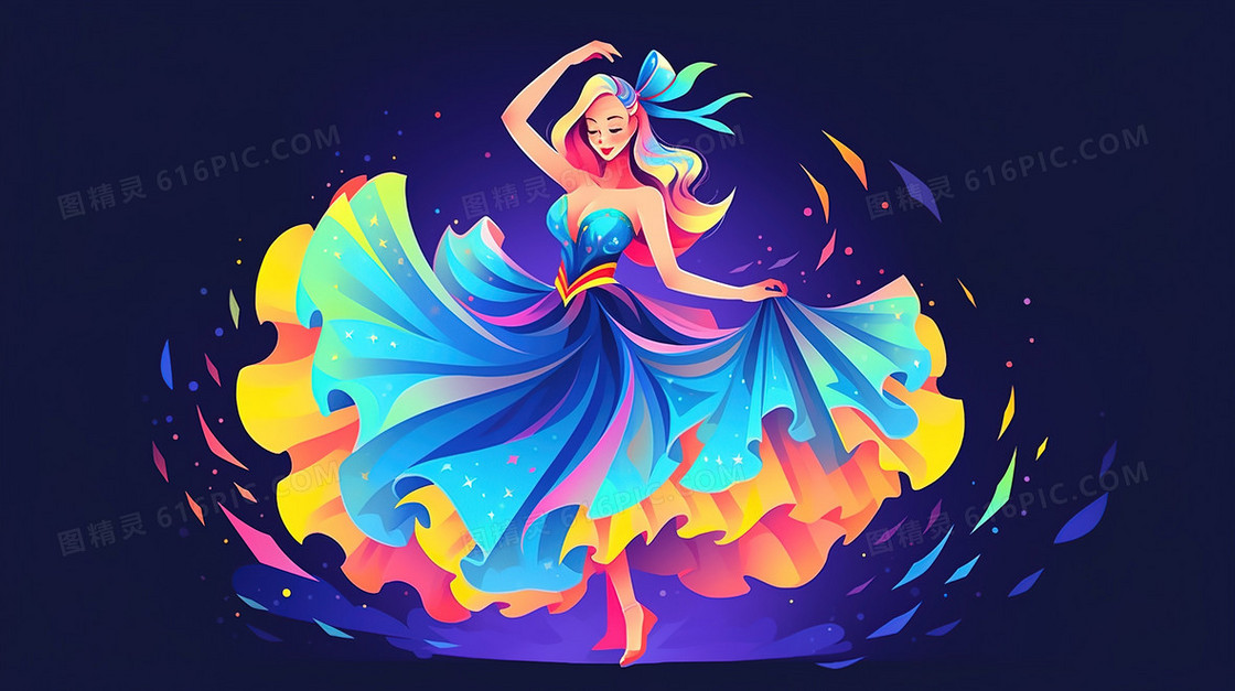 一个优雅跳舞的女生插画