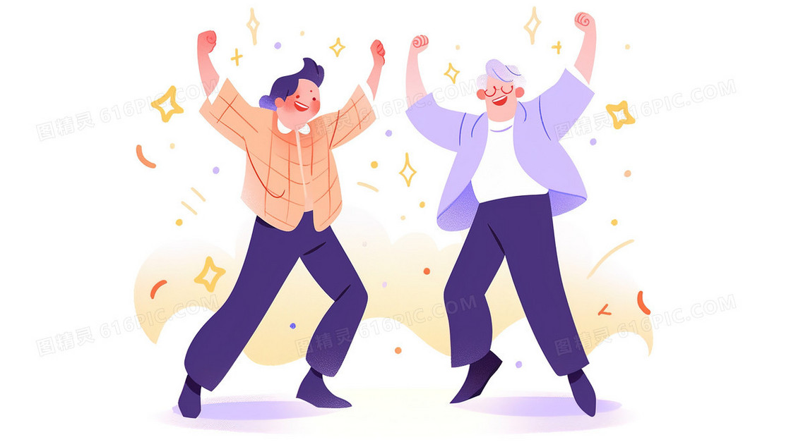 两个老年人跳舞插画