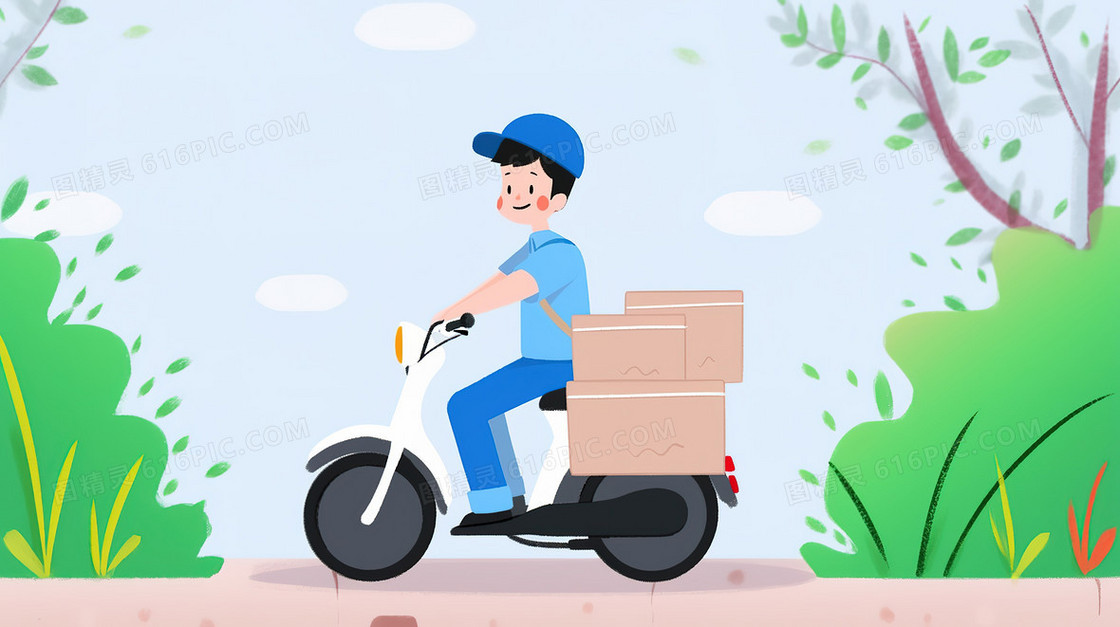 骑摩托车送货的快递员插画