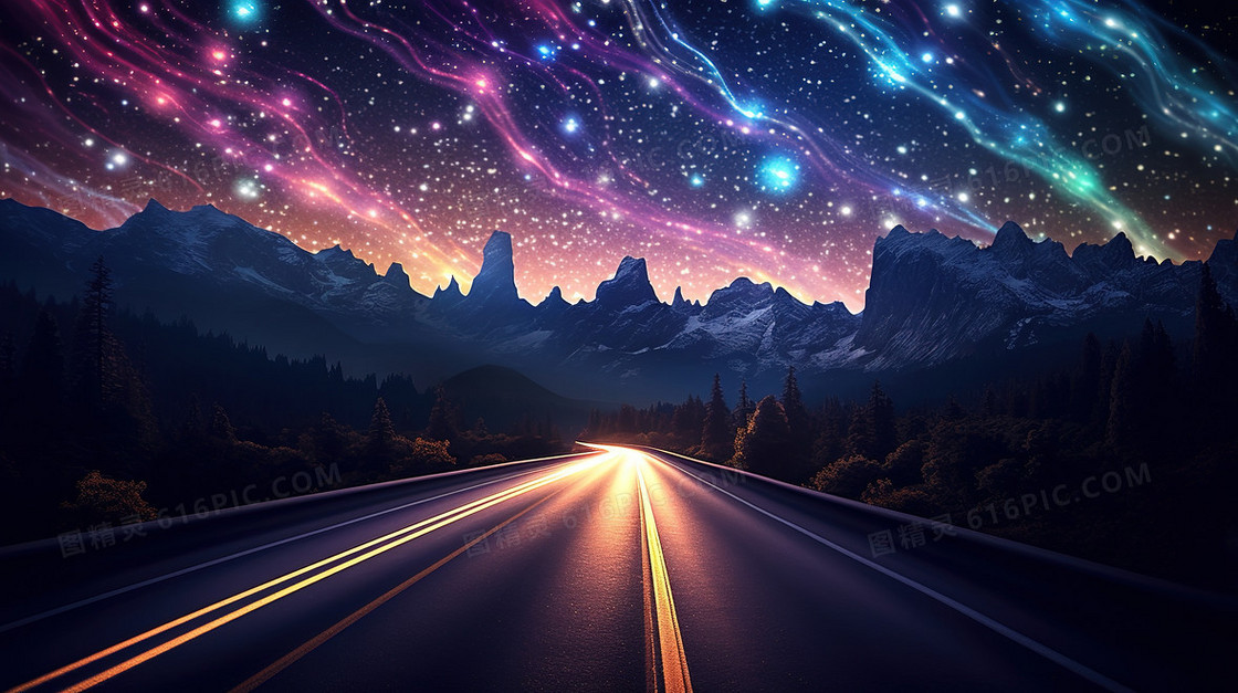 星空下的戈壁公路创意图片