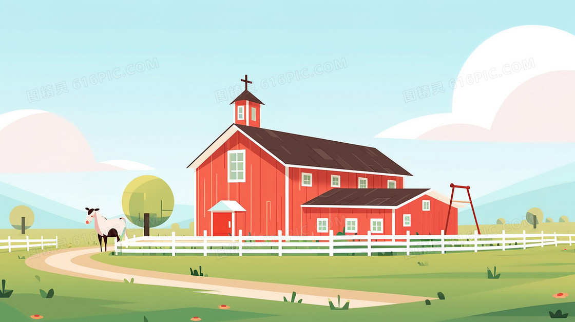 养奶牛的庄园农场插画