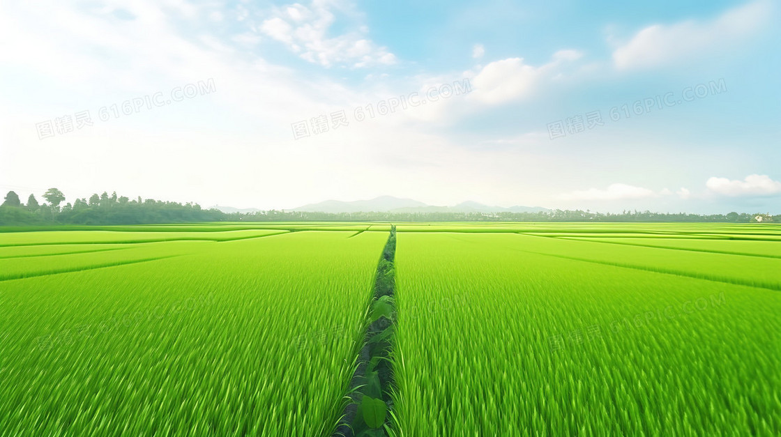 整齐茂盛的绿色水稻田风景图片