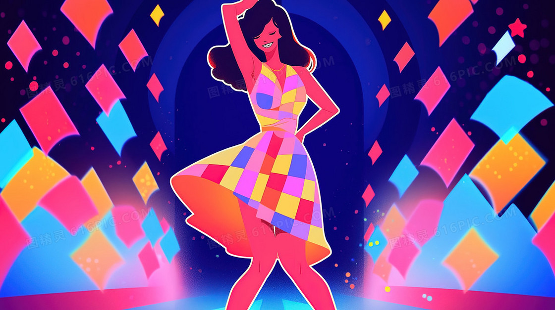 派对上快乐舞蹈的女孩插画