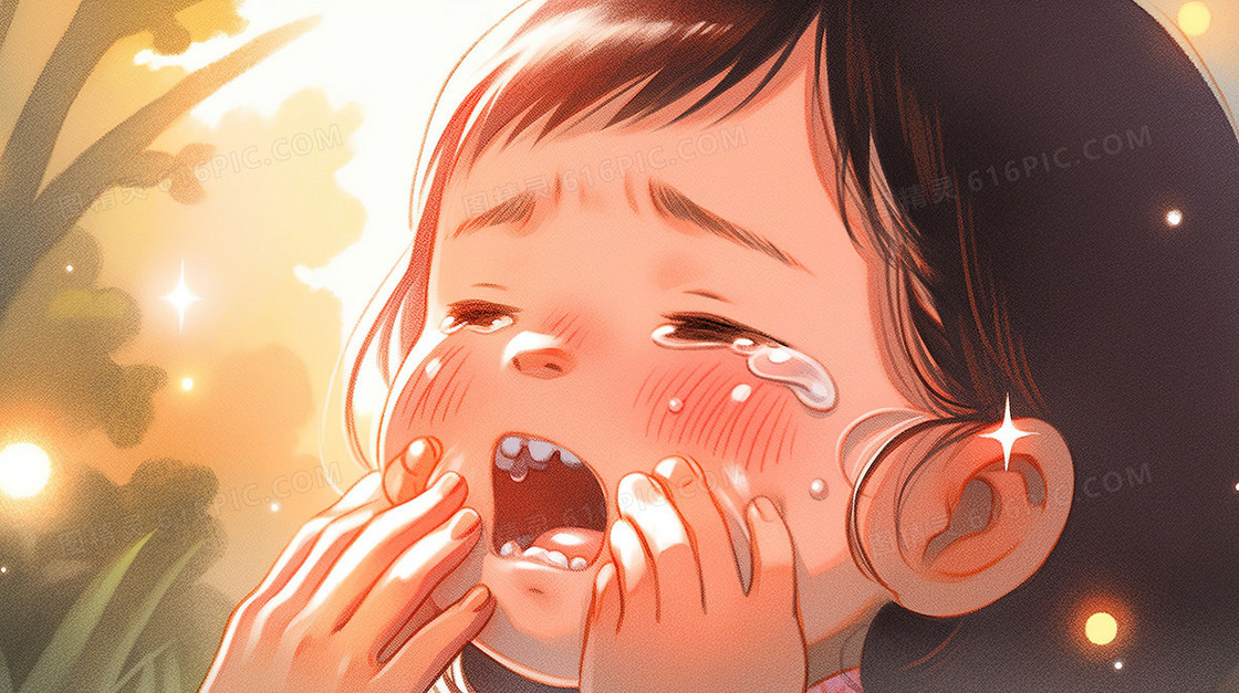 一个牙痛的小女孩插画