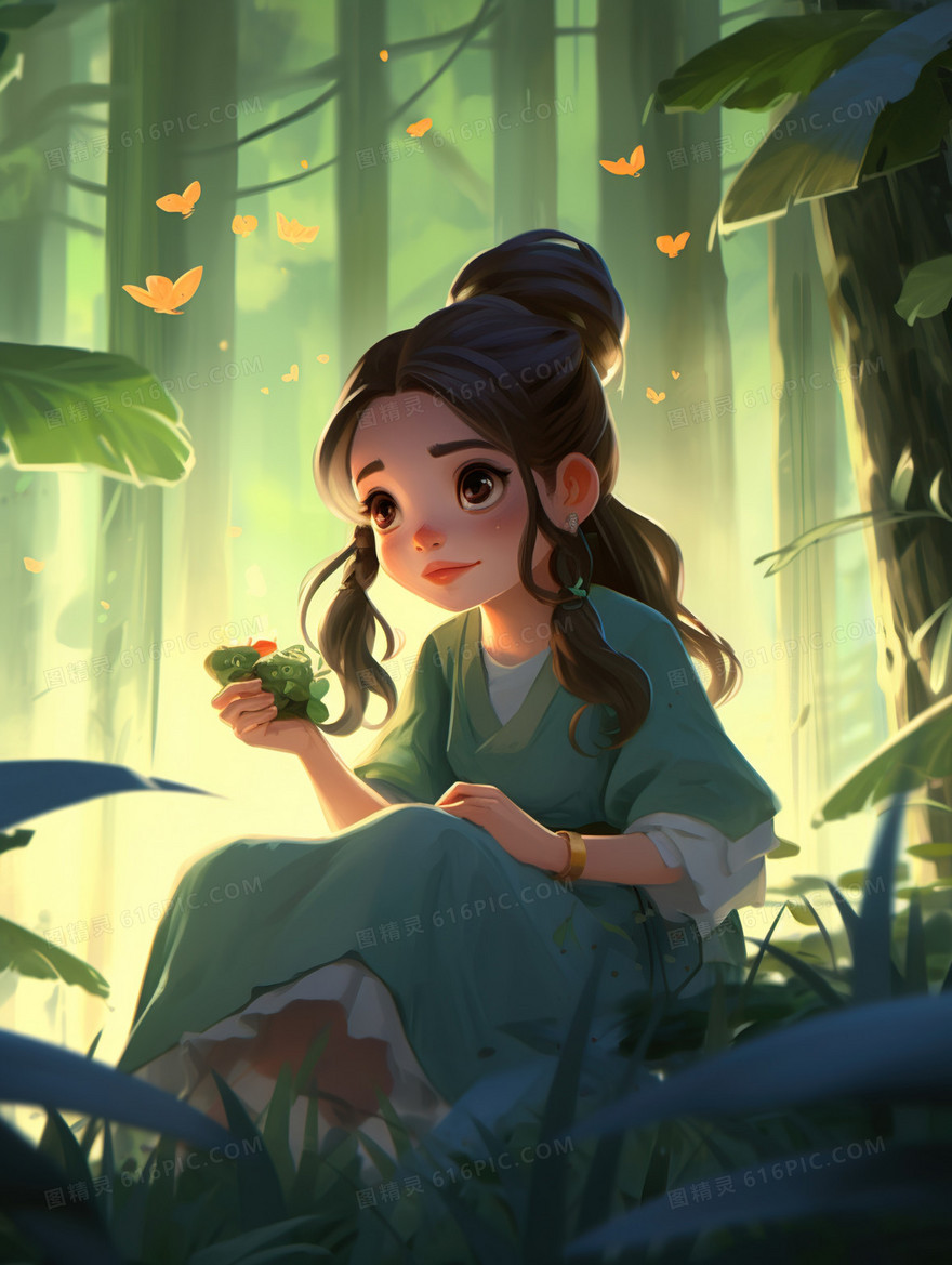 卡通中国风少女人物形象插画