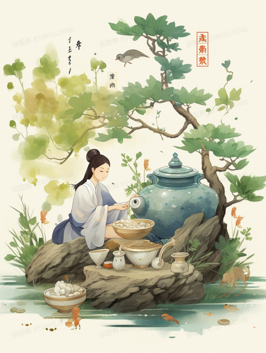 中国风古代中医传统文化养生中药插画