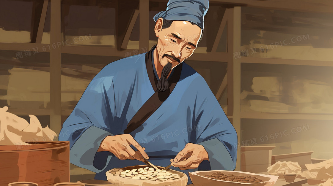 中国风古代中医传统文化养生中药插画