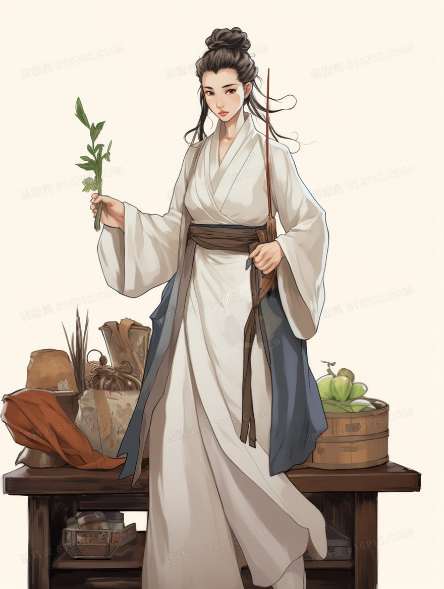 中国风古代人物中医传统文化养生中药插画