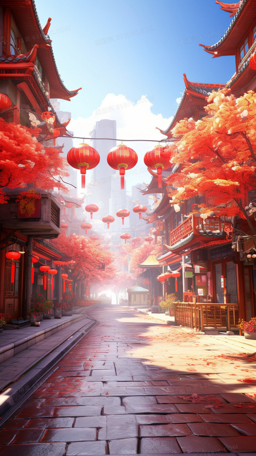 喜庆春节集市场景插画
