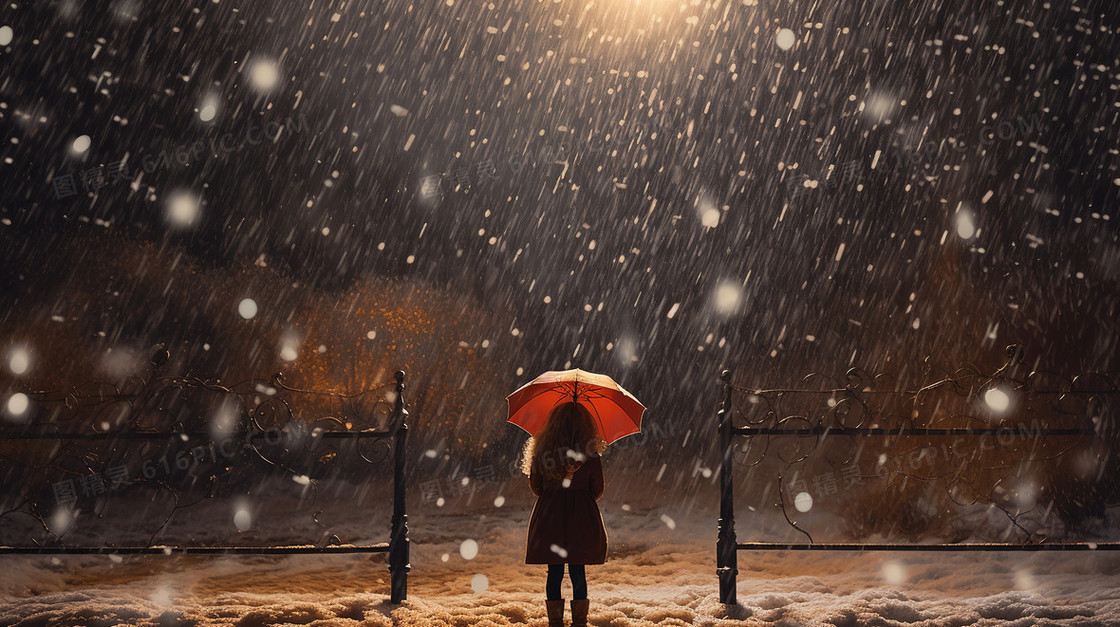 冬天下雪打伞的女孩图片