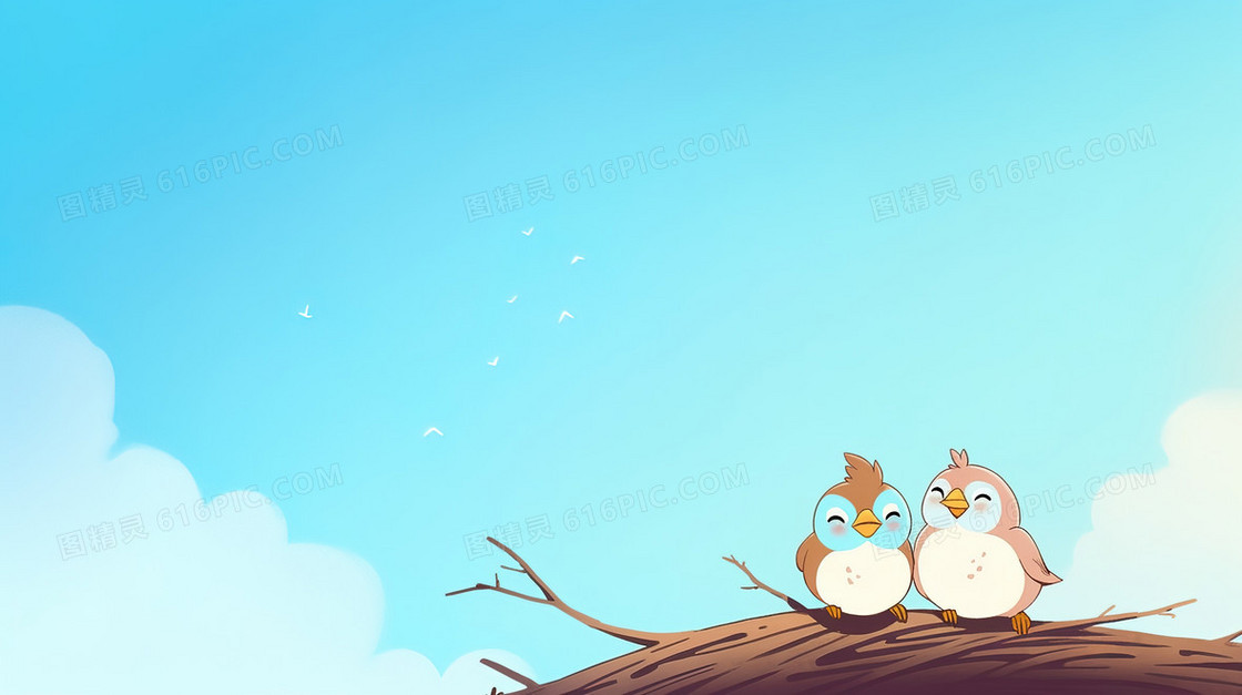 树枝上的可爱小鸟卡通背景