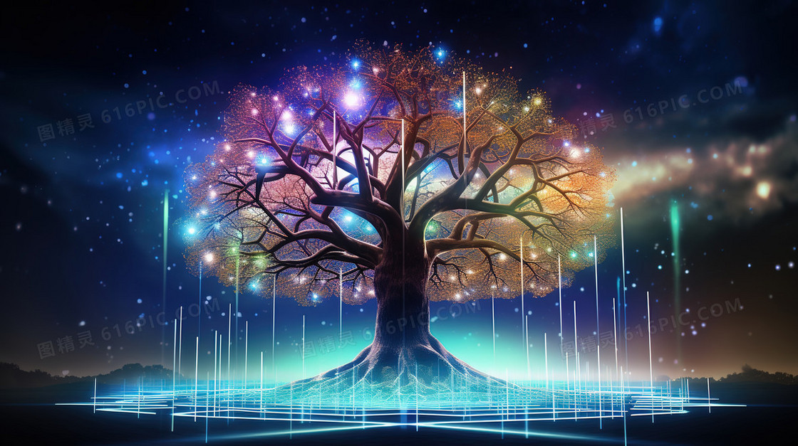 虚拟世界发光的大树创意图片