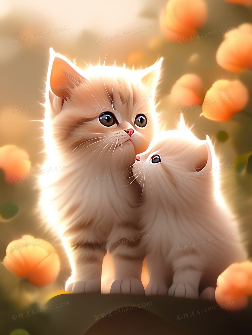 依偎在一起的两只可爱猫咪创意图片