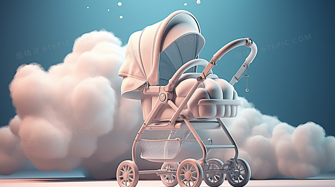 C4D卡通婴儿车模型插画