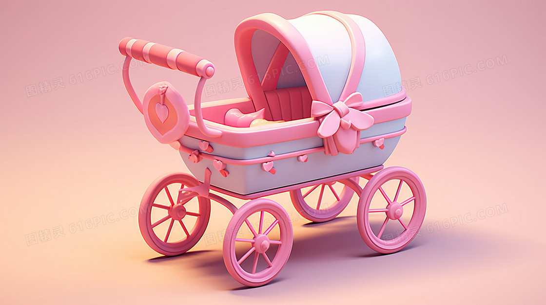 C4D卡通婴儿车模型插画