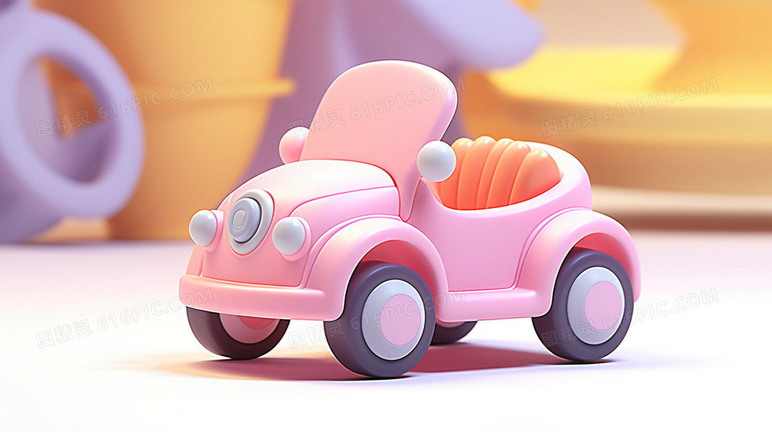 C4D卡通儿童玩具车模型插画