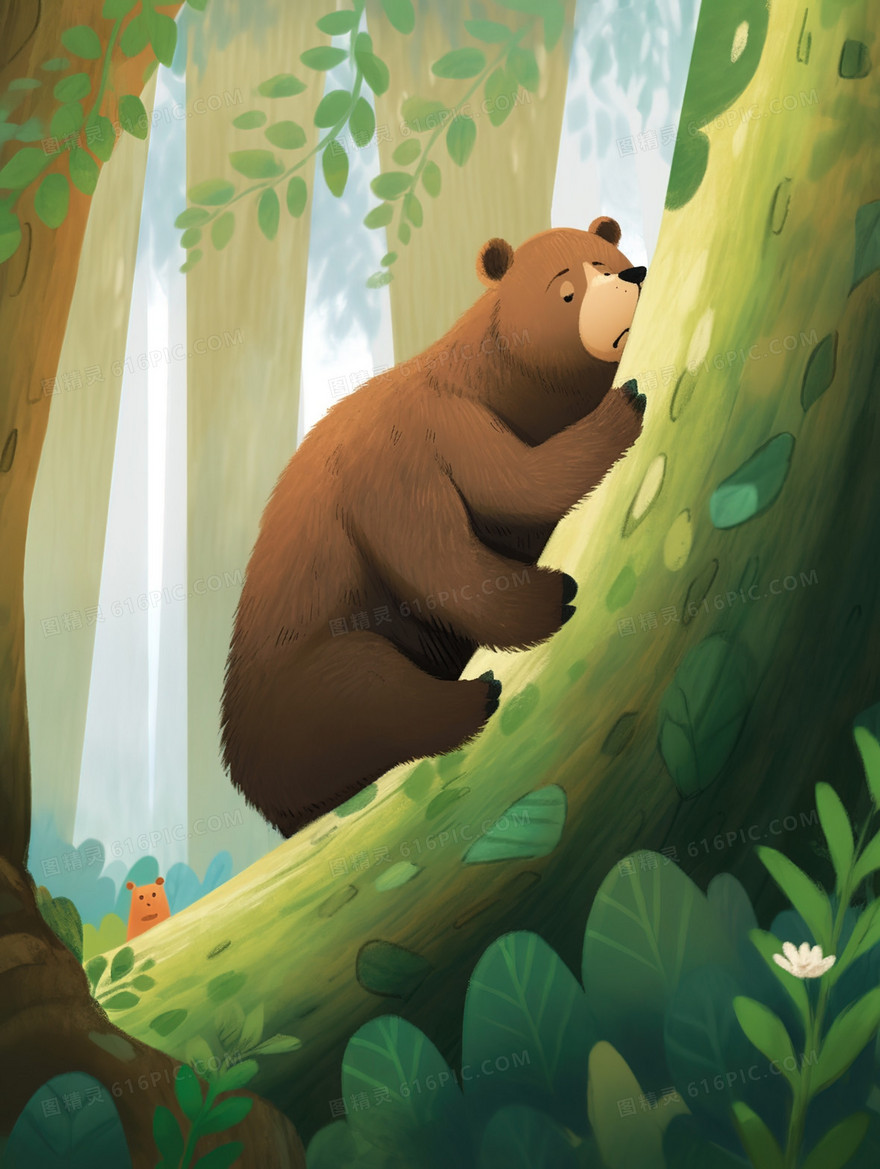 树脚上的大棕熊插画