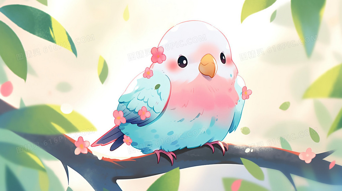 树枝上一枝彩色的鹦鹉插画