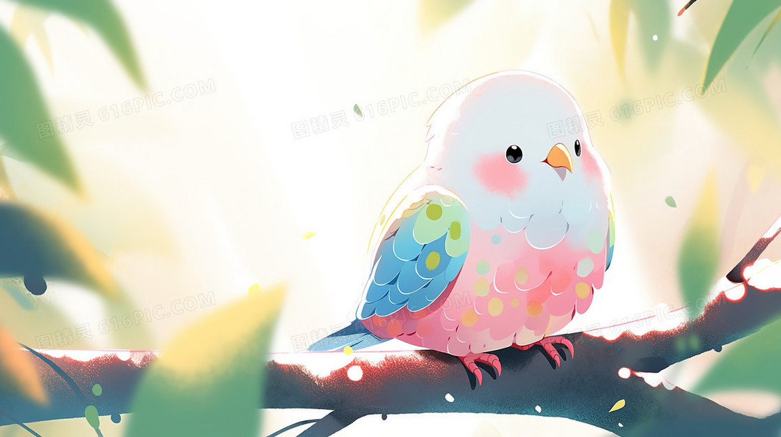 树枝上一枝彩色的鹦鹉插画