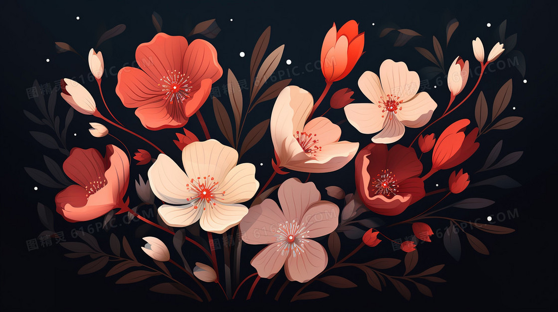 漂亮的鲜花花簇装饰插画