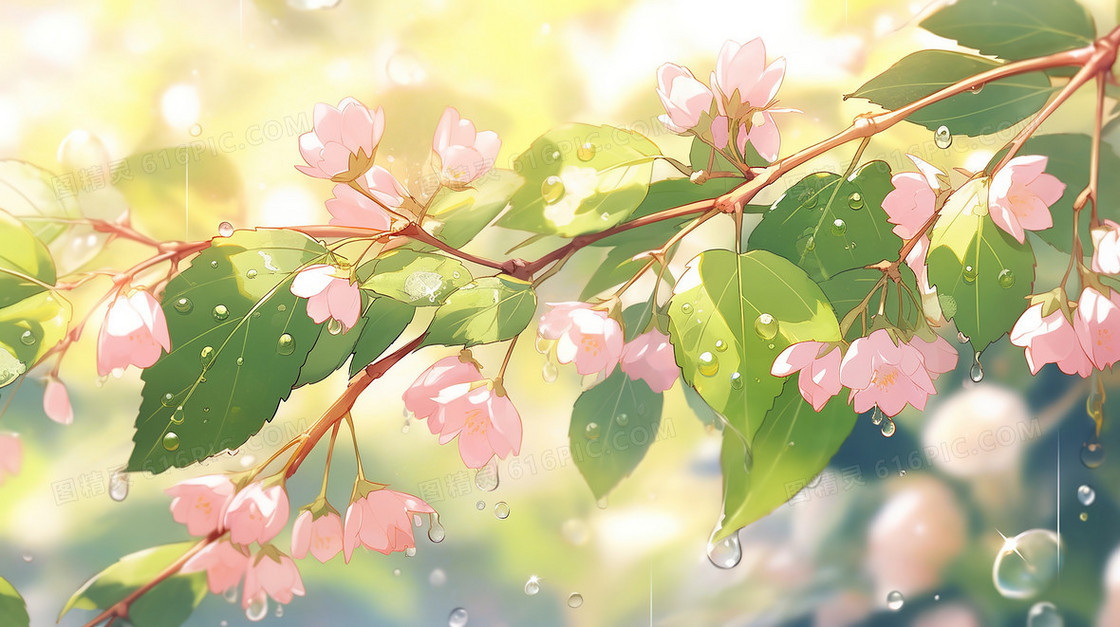 雨中的一枝盛开的野花插画