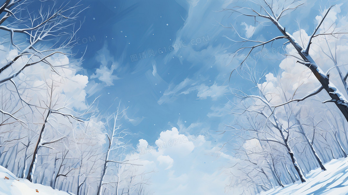 冬季树林蓝天壁纸背景
