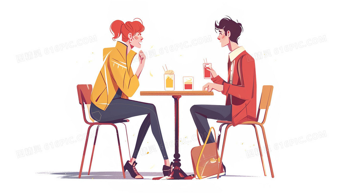 约会享用下午茶的情侣插画