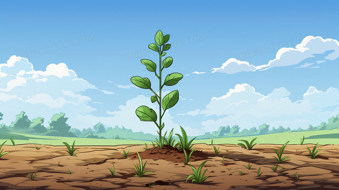 卡通植树节植物种树树苗环保插画
