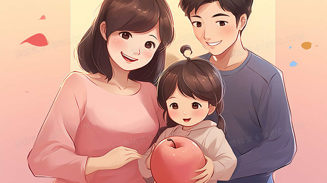 卡通母亲节妈妈和孩子母爱插画