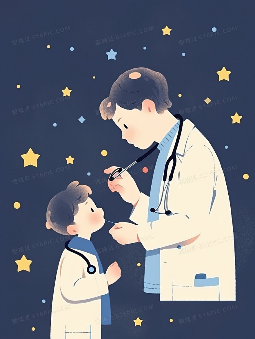 给儿童诊疗的儿科医生插画