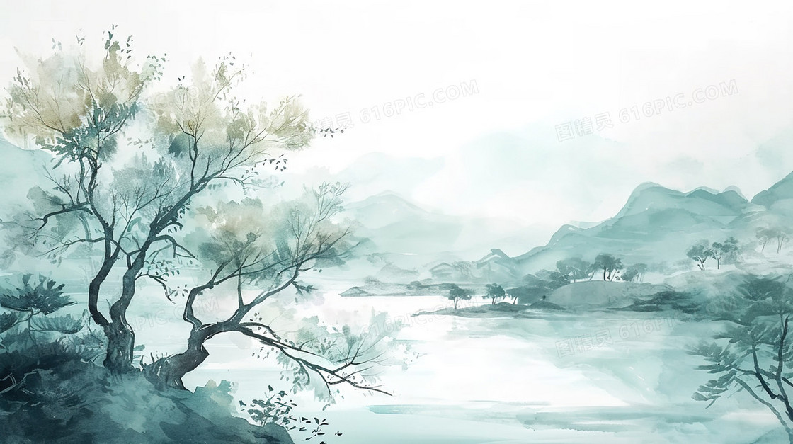 中国风唯美山水风景插画