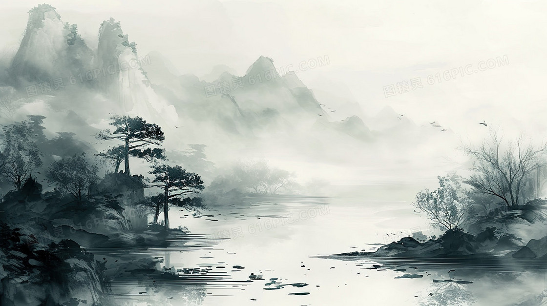 中国风唯美山水风景插画