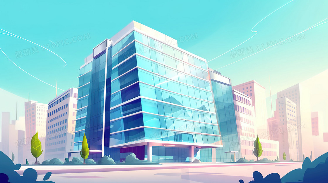 办公楼建筑景观商务插画