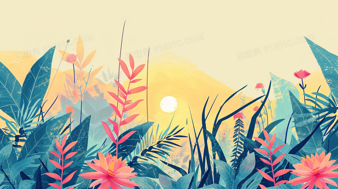 绿叶植物简约背景插画