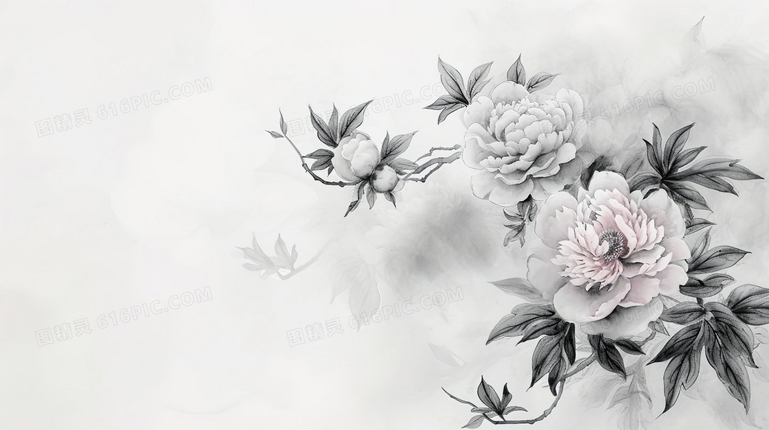 牡丹鲜花装饰工笔画插画