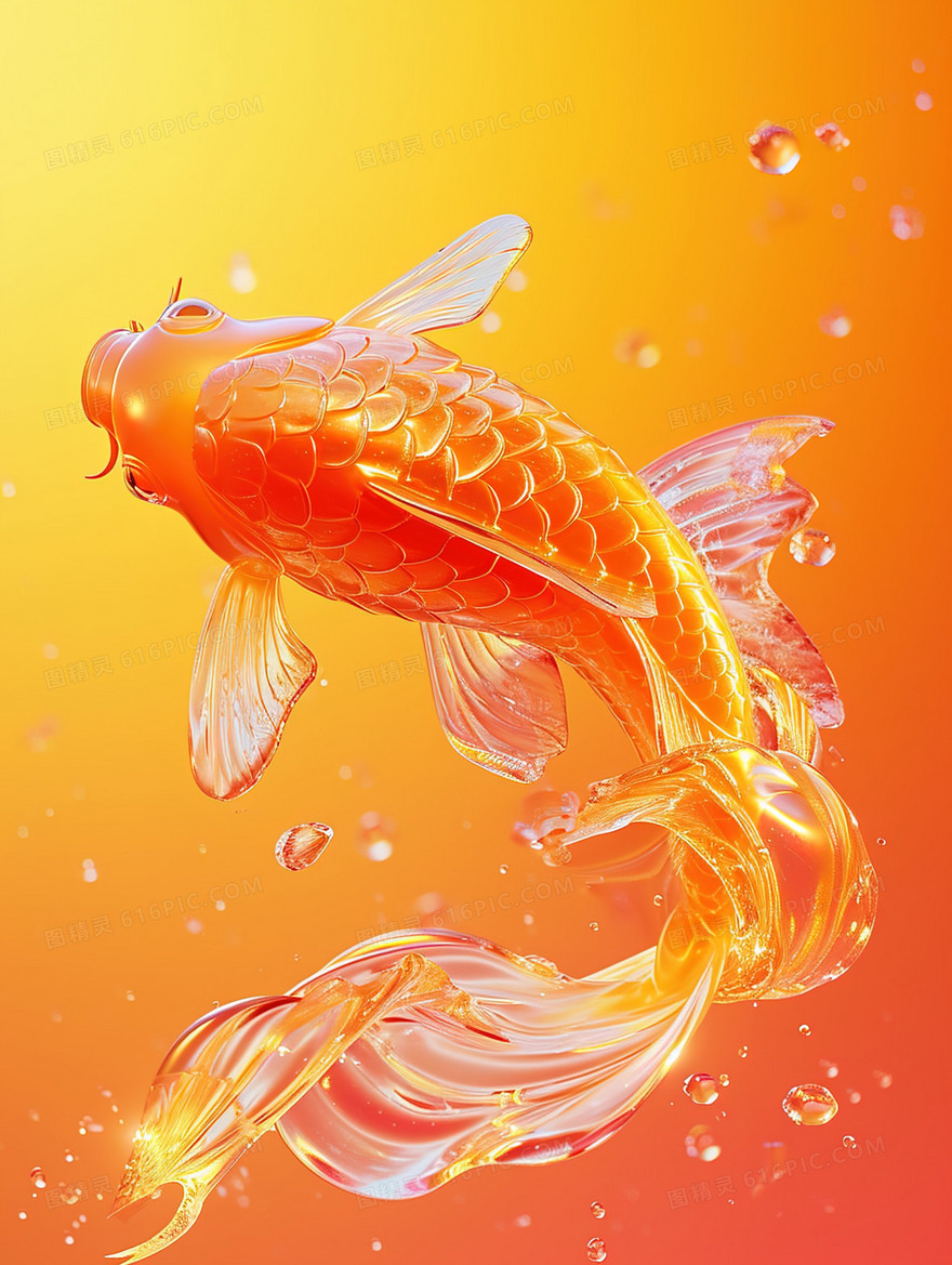 3D水中的红锦鲤春节插画