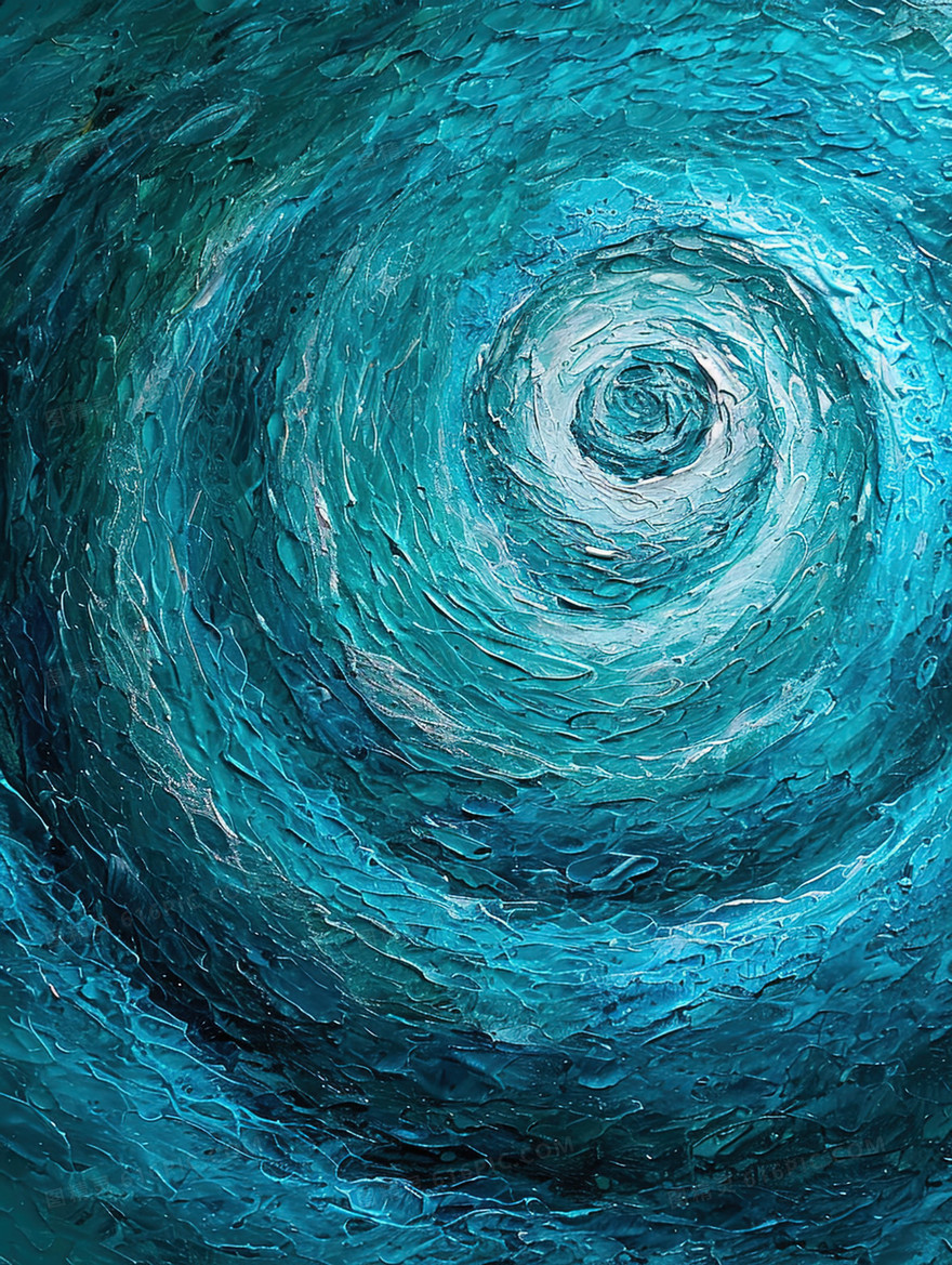 淡蓝色大海波浪漩涡油画插画
