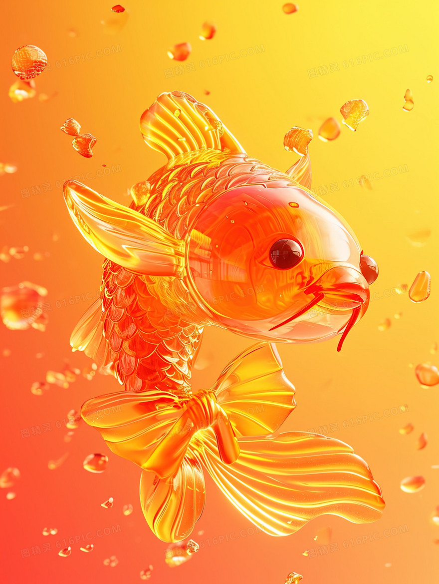 3D水中的红锦鲤春节插画