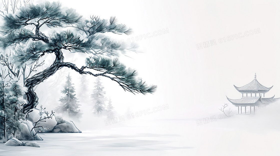 中国风松树古典插画