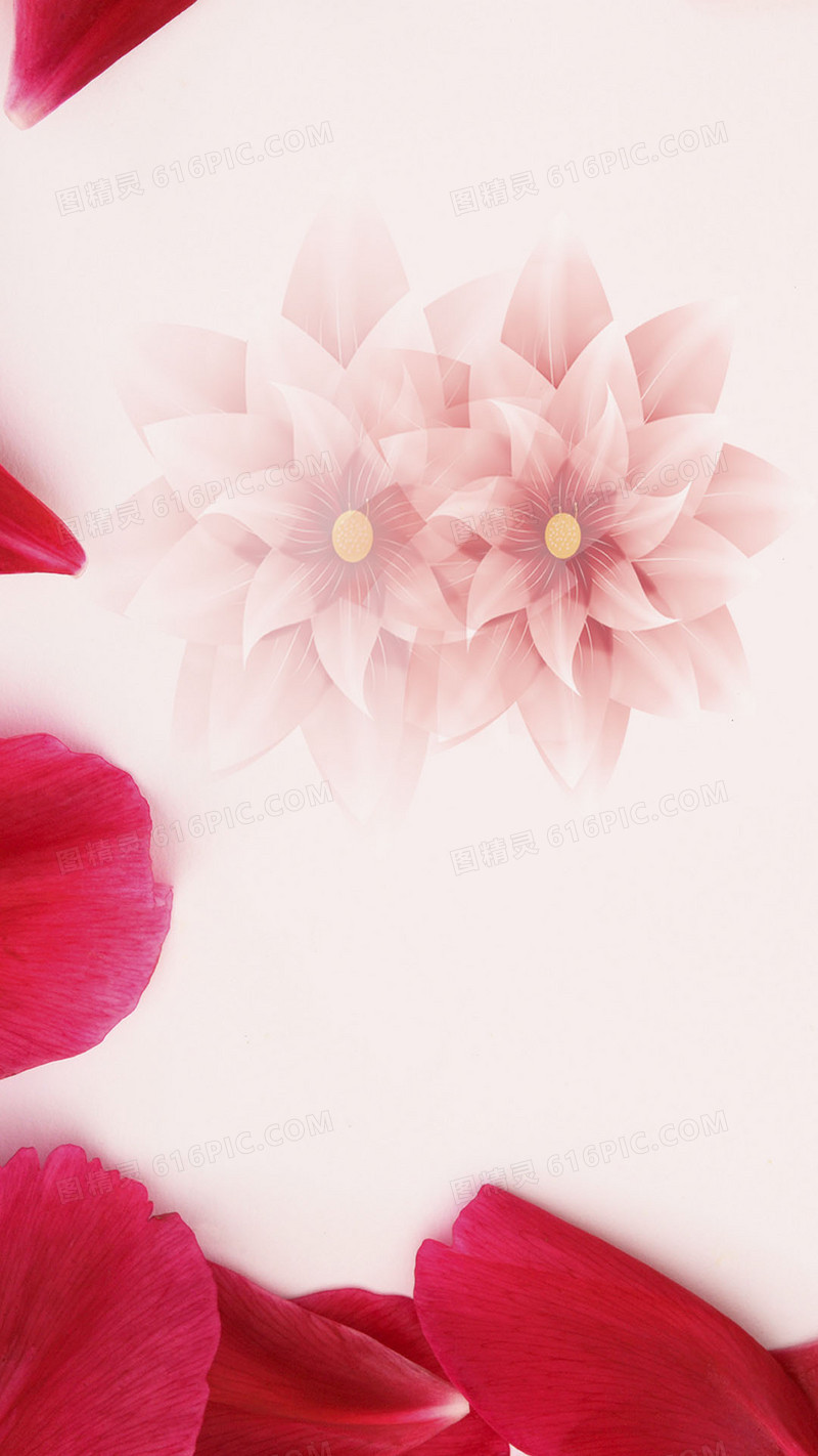 三八妇女节红色玫瑰花瓣H5背景素材